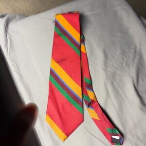 Oscar de la Renta Men's Red Striped Silk Tie with Multicolor Accents Vintage